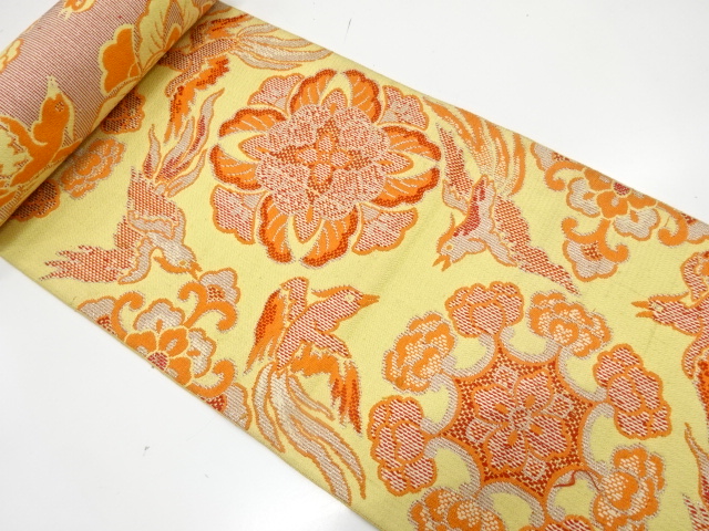 JAPANESE KIMONO / ANTIQUE BOLT FOR HASSUN OBI / SILK / WOVEN FLORAL CREST